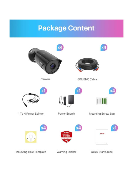 Cámaras de Seguridad ZOSI 4 Pack 1080p HD-TVI con Audio Cámaras de Seguridad ZOSI 4 Pack 1080p HD-TVI con Audio