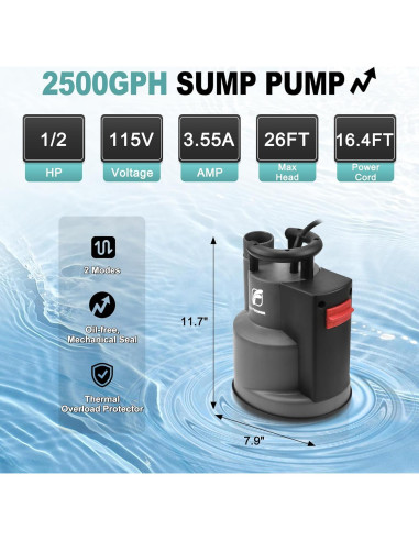 Bomba Sumergible FluentPower 1/2HP 946L/h con Flotador