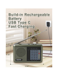 Radio Mini Portátil Ekevitte 3 Bandas Recargable con Auriculares 2