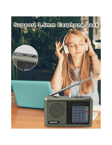 Radio Mini Portátil Ekevitte 3 Bandas Recargable con Auriculares