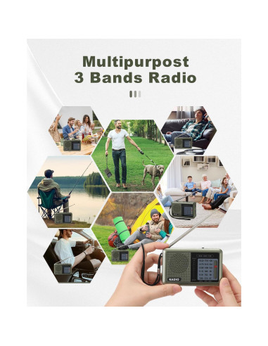Radio Mini Portátil Ekevitte 3 Bandas Recargable con Auriculares