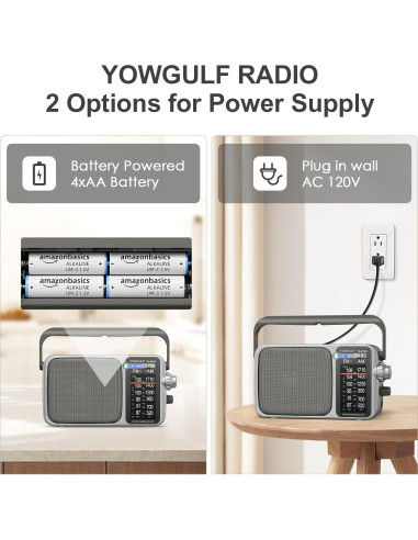 Radio portátil AM FM YOWGULF con Bluetooth y alimentación dual