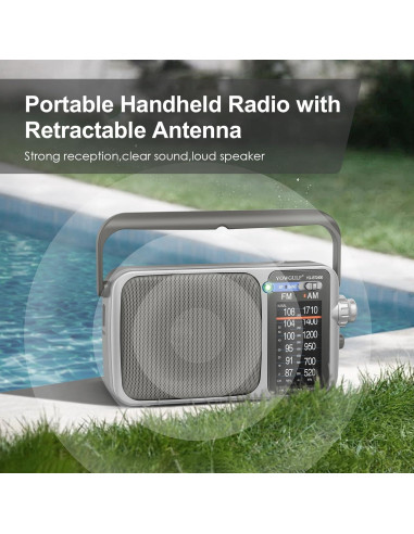 Radio portátil AM FM YOWGULF con Bluetooth y alimentación dual