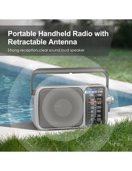 Radio portátil AM FM YOWGULF con Bluetooth y alimentación dual