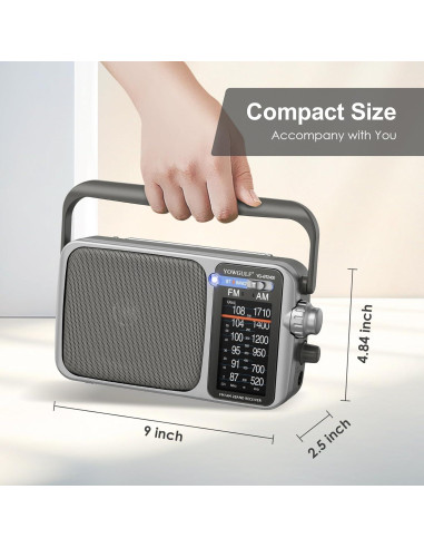 Radio portátil AM FM YOWGULF con Bluetooth y alimentación dual