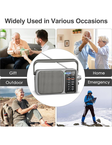 Radio portátil AM FM YOWGULF con Bluetooth y alimentación dual