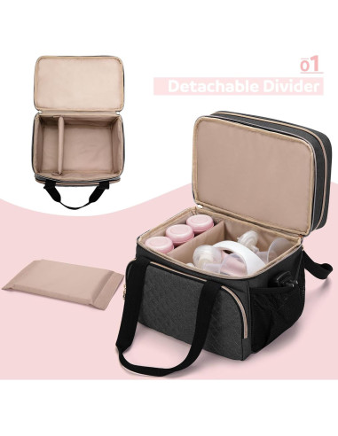 Bolsa Doble Capa Luxja para Extractor de Leche Negra 29x18x24cm