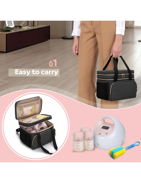 Bolsa Doble Capa Luxja para Extractor de Leche Negra 29x18x24cm