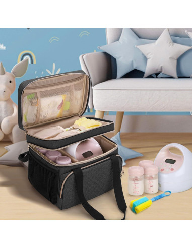 Bolsa Doble Capa Luxja para Extractor de Leche Negra 29x18x24cm