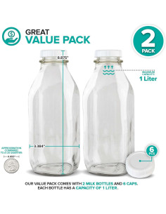Botellas de Vidrio para Leche Stock Your Home 2 Unidades 1L 2