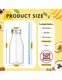 Yinkin 20 Botellas de Plástico 240 ml con Pajitas y Tapas 2