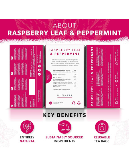 Té Herbal Nutra Tea Hoja de Frambuesa y Menta - 20 Bolsitas