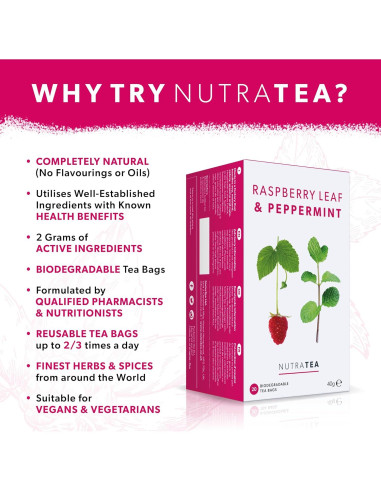 Té Herbal Nutra Tea Hoja de Frambuesa y Menta - 20 Bolsitas