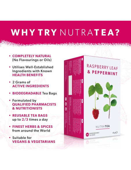 Té Herbal Nutra Tea Hoja de Frambuesa y Menta - 20 Bolsitas