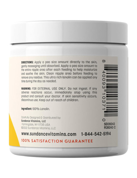 Crema de Lanolina Sundance 198ml Grado Farmacéutico Hipoalergénica