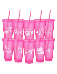 Vasos de Plástico Rosa para Conciencia Cáncer de Mama Uiifan 20 Pzs 710 ml