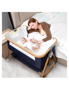Cuna Lateral 3 en 1 Nujett Azul Marino con Colchón y Ruedas