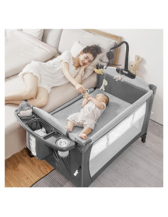 Cuna 5 en 1 Afgbf para Bebé Portátil con Cambiador Gris