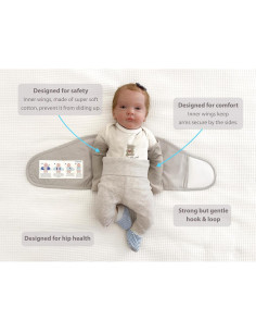 Swaddle de Brazos Bebé Bebon Grande Algodón Suave Gris 2