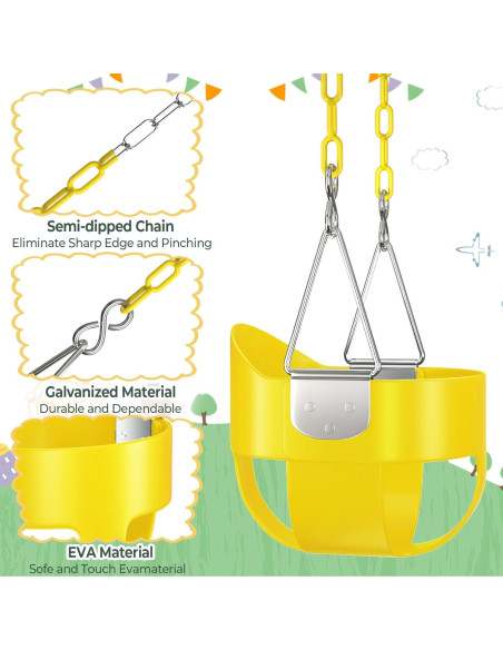 Asiento de Columpio para Niños AGPTEK Amarillo con Respaldo Alto