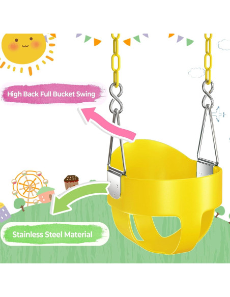 Asiento de Columpio para Niños AGPTEK Amarillo con Respaldo Alto