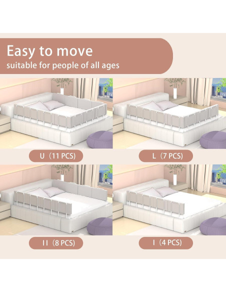 Barandilla de Cama OCBAiLi 200 cm Gris para Niños y Adultos