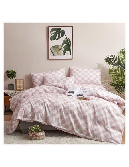 Conjunto de Edredón Cuadrado Rosa y Blanco Houseri Cal King