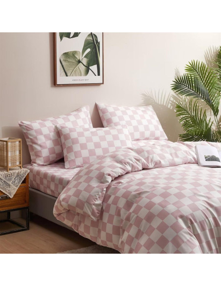 Conjunto de Edredón Cuadrado Rosa y Blanco Houseri Cal King