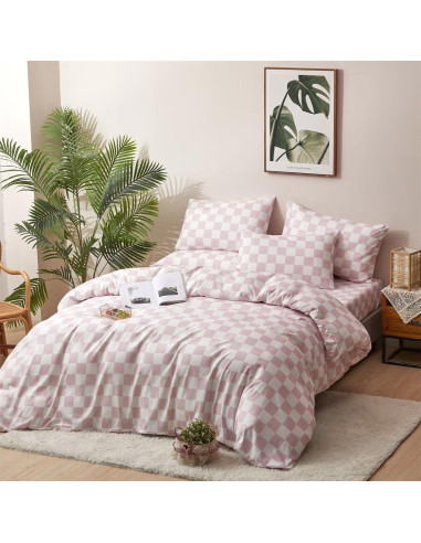 Conjunto de Edredón Cuadrado Rosa y Blanco Houseri Cal King