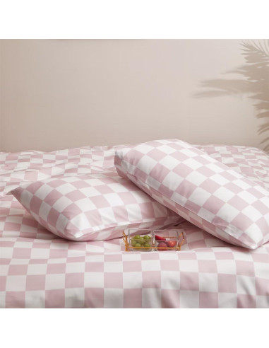 Conjunto de Edredón Cuadrado Rosa y Blanco Houseri Cal King