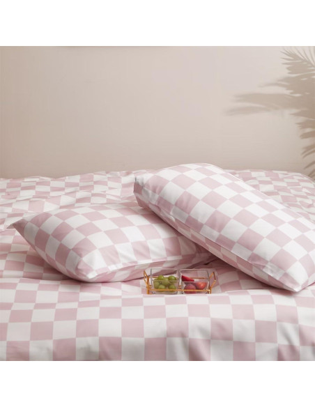Conjunto de Edredón Cuadrado Rosa y Blanco Houseri Cal King