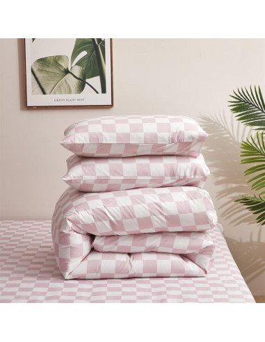 Conjunto de Edredón Cuadrado Rosa y Blanco Houseri Cal King