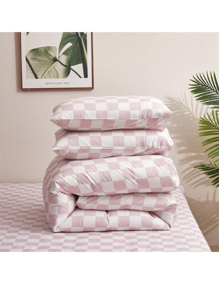 Conjunto de Edredón Cuadrado Rosa y Blanco Houseri Cal King