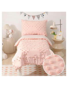 Juego de Cama Rosa Bohemio 4 Piezas VIVILINEN con Pompones