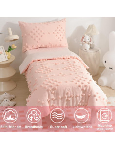 Juego de Cama Rosa Bohemio 4 Piezas VIVILINEN con Pompones 2