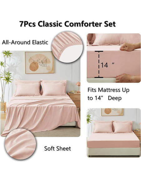 Conjunto de Edredón CozyLux Completo 7 Piezas Rosa Blush Conjunto de Edredón CozyLux Completo 7 Piezas Rosa Blush