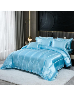 Juego de Edredón Rey Bedding_Dreamer 8 Pcs Satinado Azul Bebé 2