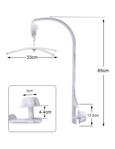 Móvil de Cuna Musical Alovexiong 66cm Blanco con Soporte