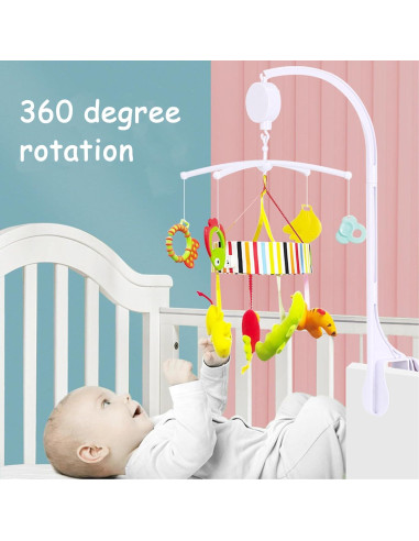 Móvil de Cuna Musical Alovexiong 66cm Blanco con Soporte