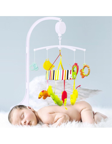 Móvil de Cuna Musical Alovexiong 66cm Blanco con Soporte