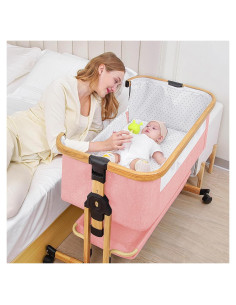 Cuna Lateral 3 en 1 RICUTON Rosa, 6 Alturas Ajustables, Plegable