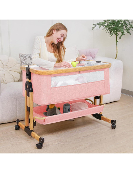 Cuna Lateral 3 en 1 RICUTON Rosa, 6 Alturas Ajustables, Plegable Cuna Lateral 3 en 1 RICUTON Rosa, 6 Alturas Ajustables, Plegable