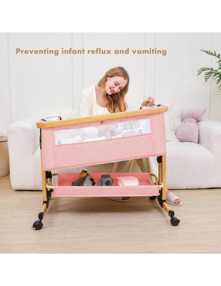 Cuna Lateral 3 en 1 RICUTON Rosa, 6 Alturas Ajustables, Plegable Cuna Lateral 3 en 1 RICUTON Rosa, 6 Alturas Ajustables, Plegable