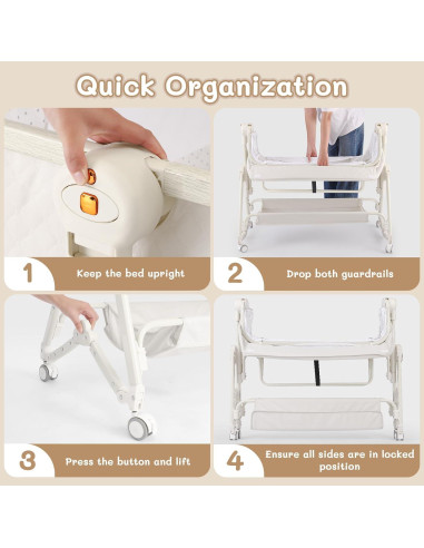 Cuna Lateral 5 en 1 FYYWBABY Beige con Mesa de Cambiar