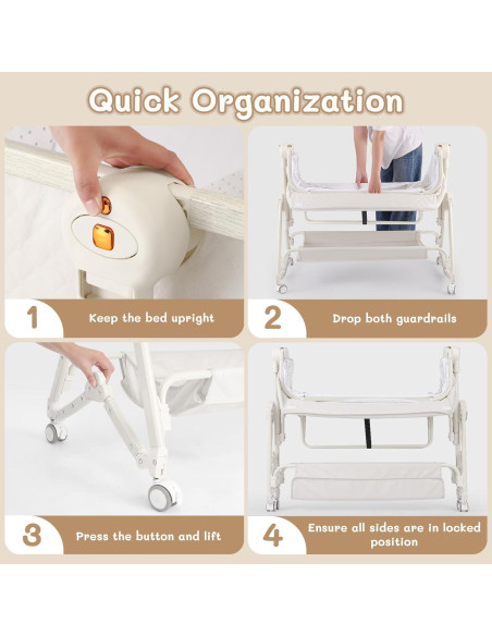 Cuna Lateral 5 en 1 FYYWBABY Beige con Mesa de Cambiar Cuna Lateral 5 en 1 FYYWBABY Beige con Mesa de Cambiar