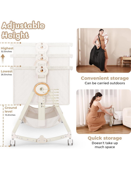 Cuna Lateral 5 en 1 FYYWBABY Beige con Mesa de Cambiar Cuna Lateral 5 en 1 FYYWBABY Beige con Mesa de Cambiar