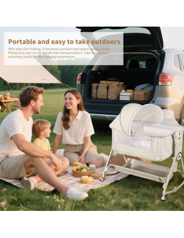 Cuna Lateral 5 en 1 FYYWBABY Beige con Mesa de Cambiar