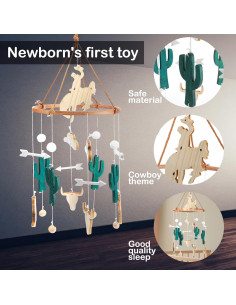 Móvil de cuna vaquero boho de madera con campana - 24x23 cm 2