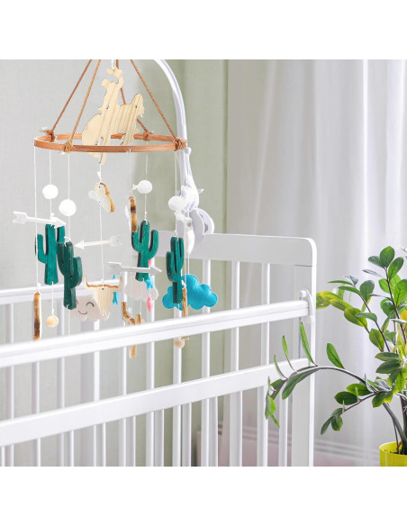 Móvil de cuna vaquero boho de madera con campana - 24x23 cm