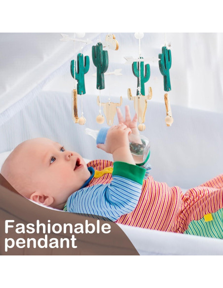 Móvil de cuna vaquero boho de madera con campana - 24x23 cm